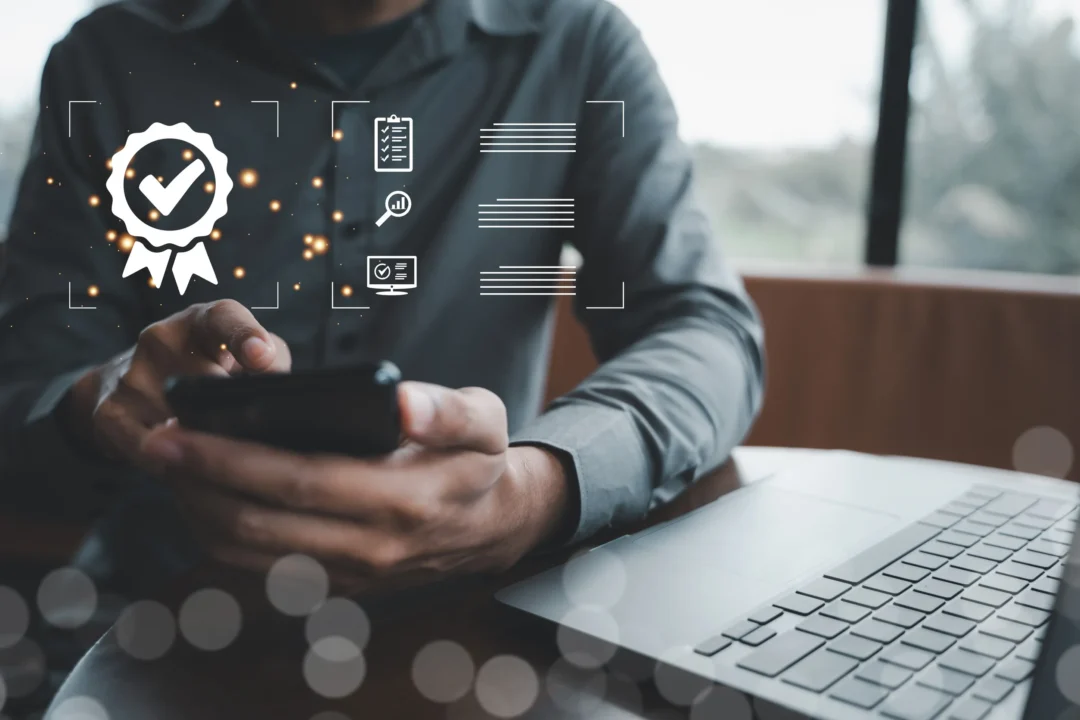 Business people working on smartphones and computers