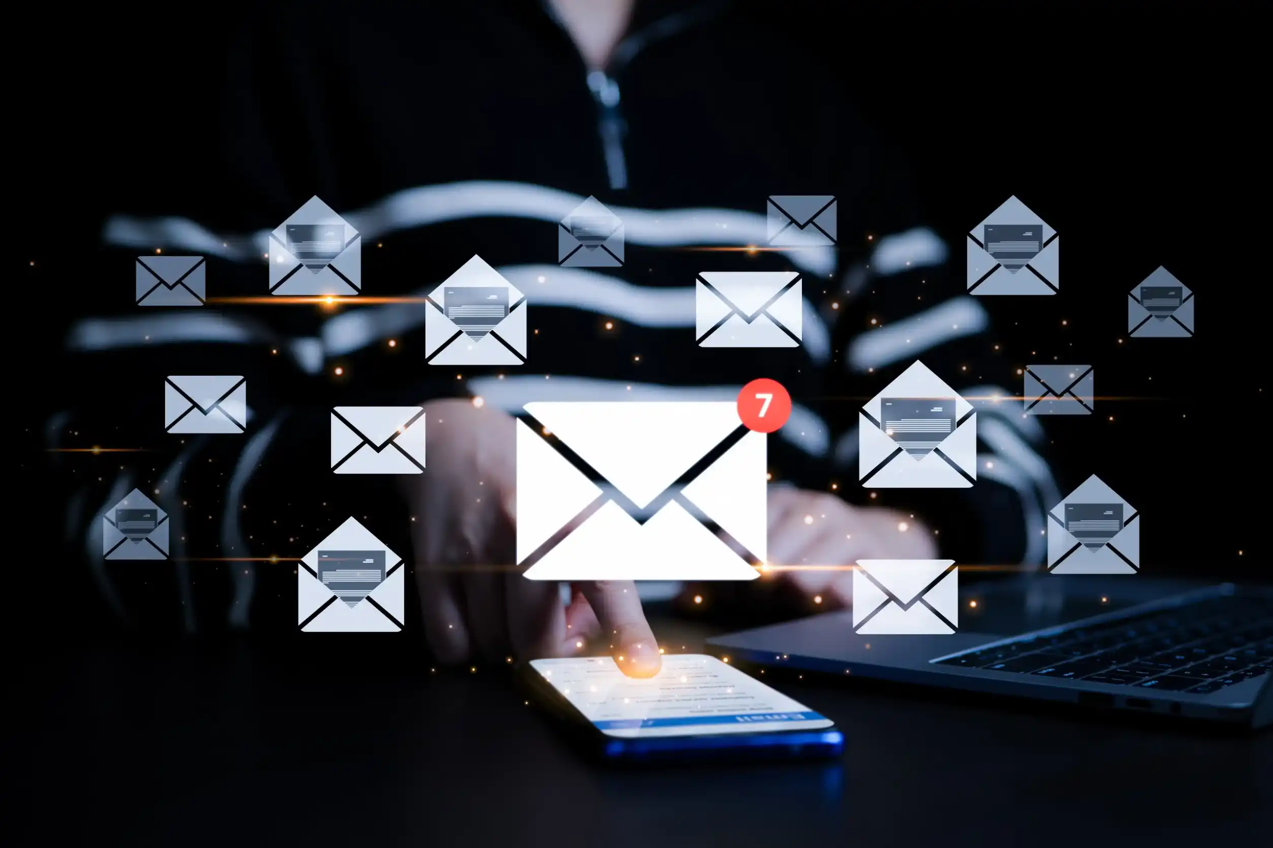 Woman checking email and sending email on smartphone